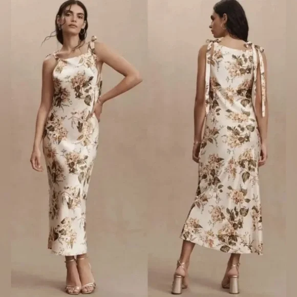 NWT Reformation Aden Dress Floral Print In NEUTRAL MOTIF Sz 8 - Picture 1 of 12